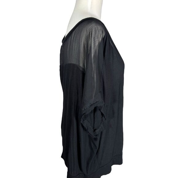 AMBIANCE APPAREL Black Jersey Knit Chiffon Sheer Yoke Back Top Sz 3XL - Picture 2 of 5